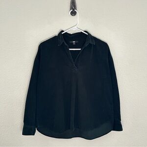 Uniqlo Black Corduroy Long Sleeve V-Neck Button Down Overshirt XS Minimalist